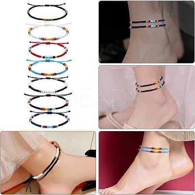 14Pcs 14 Style Glass Seed & 303 Stainless Steel Braided Bead Bracelets and Anklets Set SJEW-SW00003-07-1