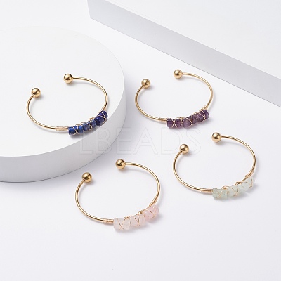 Natural Mixed Stone Beads Wrapped Cuff Bangle BJEW-JB07471-1