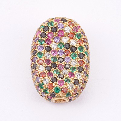 Brass Micro Pave Cubic Zirconia Beads KK-F748-33G-1