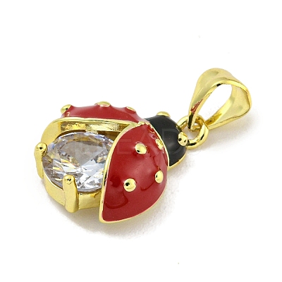 Rack Plating Brass Micro Pave Clear Cubic Zirconia with Enamel Pendant X-KK-B091-37G-02-1
