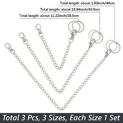 3 Sets 3 Styles Aluminium Twisted Chains for Jeans Pants HJEW-SP0001-53-1