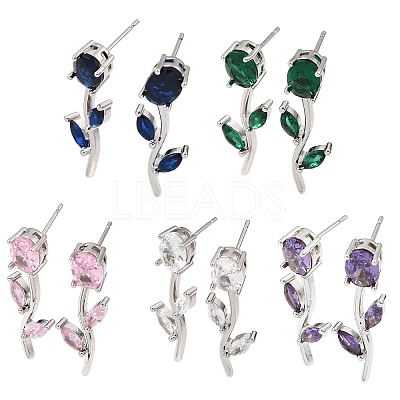 Brass Micro Pave Cubic Zirconia Stud Earrings KK-CBA8324-20P-1