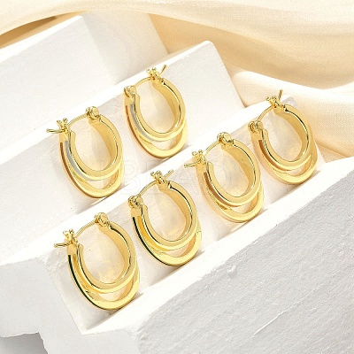 Two-layer Oval Brass Enamel Hoop Earrings EJEW-S252-03D-G-1