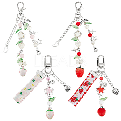 4Pcs 4 Colors Strawberry Pendant Decorations HJEW-PH0001-98-1