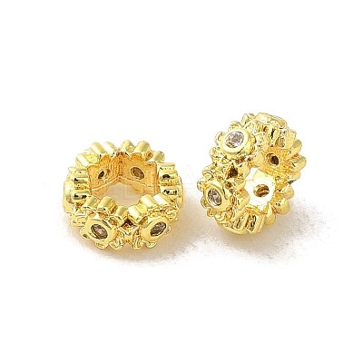 Golden Brass with Cubic Zirconia European Beads KK-B088-01A-03G-1
