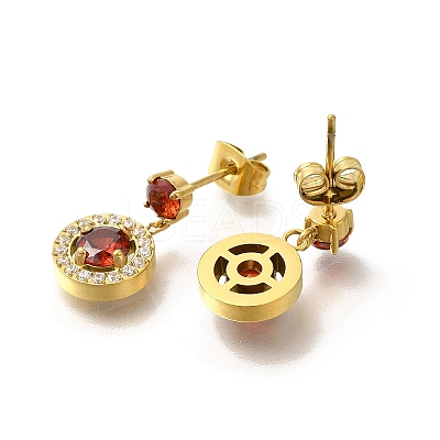 Ion Plating(IP) 304 Stainless Steel Micro Pave Cubic Zirconia Dangle Stud Earrings EJEW-H018-04G-03-1