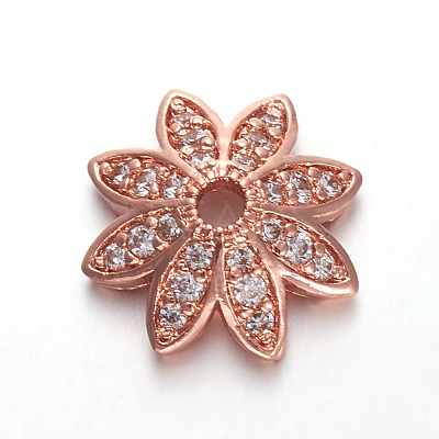 Brass Micro Pave Cubic Zirconia Bead Caps ZIRC-E158-12RG-1