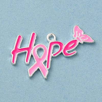 Breast Cancer Pink Awareness Ribbon Theme Alloy Enamel Pendants ENAM-A147-01H-1