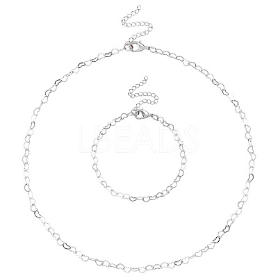 1 Set Brass Heart Link Chain Bracelet & Necklace SJEW-TA0001-05-1