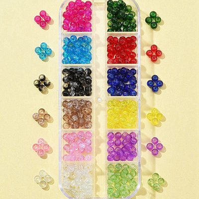 12 Colors Transparent Baking Paint Crackle Glass Beads CCG-FS0001-02B-1