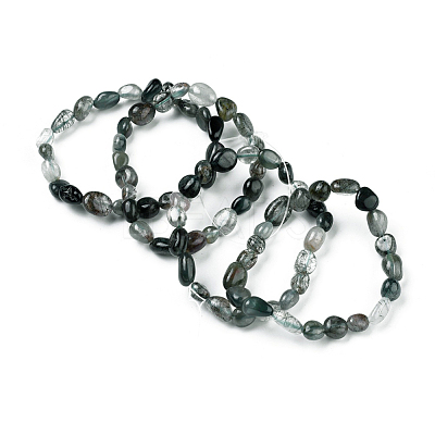 Natural Green Rutilated Quartz Bead Stretch Bracelets BJEW-K213-22-1