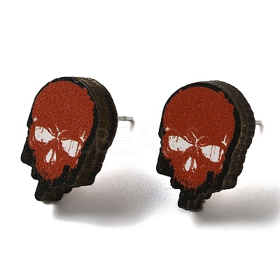 Wood Stud Earrings EJEW-Z054-02D-1