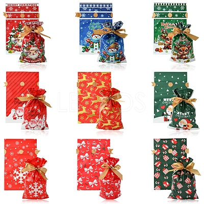 18Pcs 9 Styles Christmas Theme Plastic Packing Pouches Drawstring Bags ABAG-FS0001-04-1