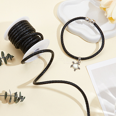 1 Roll Round Braided Cowhide Leather Cord NWIR-CL0001-01B-1