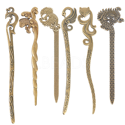 12Pcs 6 Style Fox & Phoenix & Swan & Fish & Dragon Tibetan Style Alloy Bookmarks FIND-SC0006-62-1