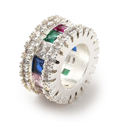 Brass Micro Pave Colorful Cubic Zirconia European Beads KK-C072-15S-1