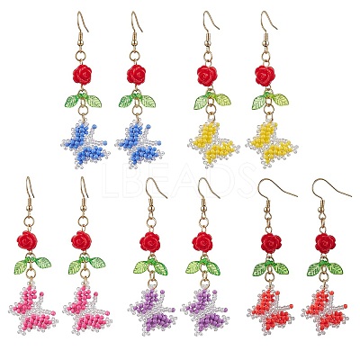 Glass Seed Beads Butterfly Dangle Earrings EJEW-MZ00347-1
