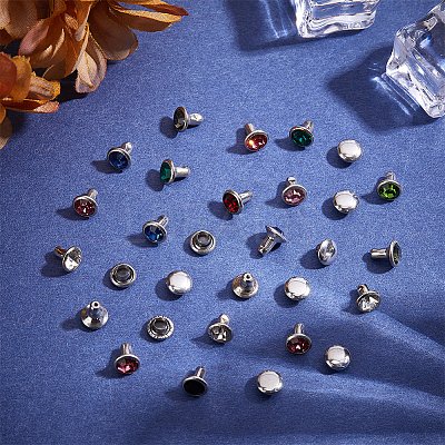 120 Sets 12 Colors Brass Rhinestone Rivets FIND-CY0001-60-1