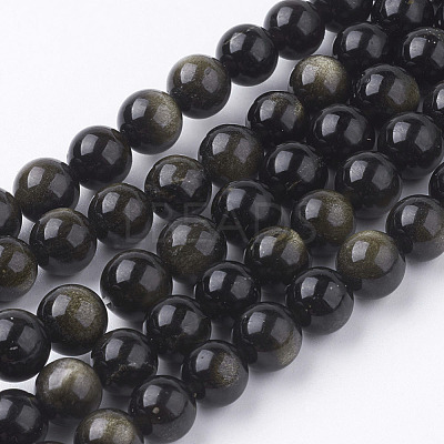 Natural Golden Sheen Obsidian Beads Strands X-G-C068-8mm-9-1