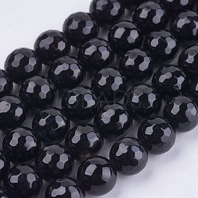 Natural Black Onyx Round Beads Strand G-L084-8mm-20-1