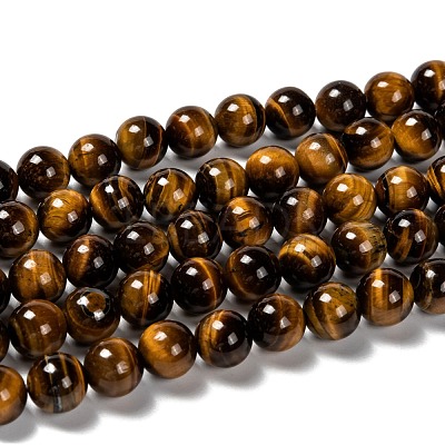 Natural Tiger Eye Round Bead Strands G-P072-33-10mm-1