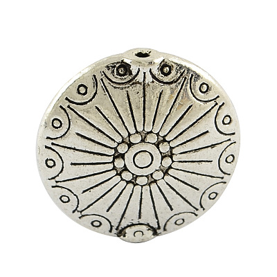 Tibetan Style Alloy Flat Round Carved Wheel Beads X-TIBEB-5720-AS-LF-1