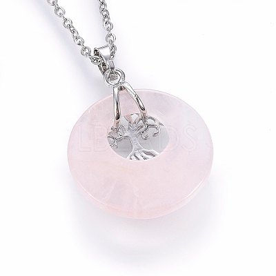 Natural Rose Quartz Flat Round Pendants G-I357-A09-1