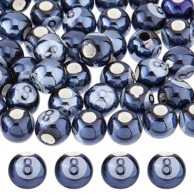60Pcs Glazed Porcelain Round Beads PORC-HS0001-10-1