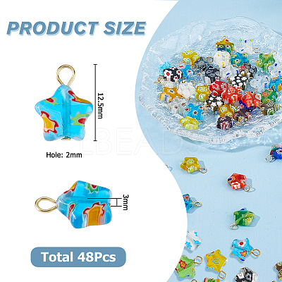 48Pcs Handmade Millefiori Glass Pendants PALLOY-HS00028-1