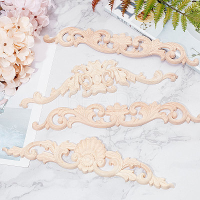 Natural Solid Wood Carved Onlay Applique Craft WOOD-WH0101-71-1