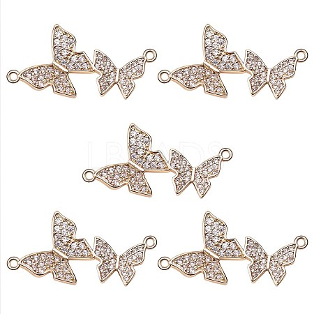 Rack Plating Brass Micro Pave Clear Cubic Zirconia Connector Charms KK-SZ0005-42-1