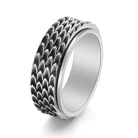 Grooved Feather Titanium Steel Rotating Finger Ring PW-WG72207-05-1