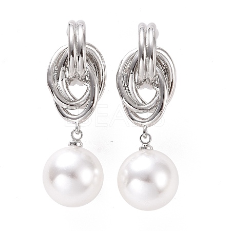 Knot with Plastic Pearl Dangle Stud Earrings EJEW-A072-08P-1