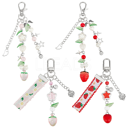 4Pcs 4 Colors Strawberry Pendant Decorations HJEW-PH0001-98-1