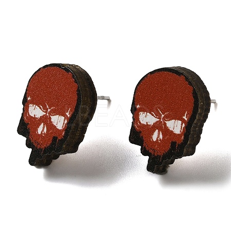 Wood Stud Earrings EJEW-Z054-02D-1