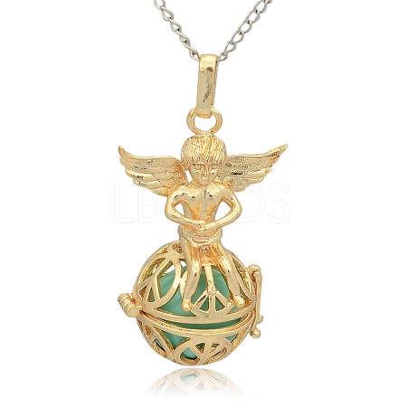 Golden Tone Brass Hollow Round Cage Pendants KK-J238-07G-1