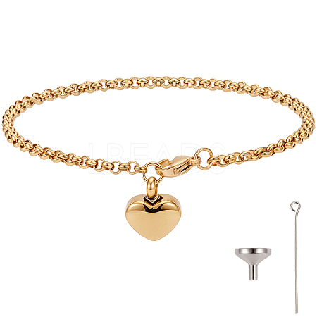 2Pcs Heart Non-Tarnish Stainless Steel Charm Bracelets BJEW-CN0001-23G-1
