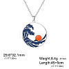 304 Stainless Steel Enamel Blue Sea Wave with Sun Pendant Necklaces for Women WGB8498-01-2