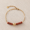 Synthetic Goldstone Hexagon Heishi Beads & 304 Stainless Steel Paperclip Chain Bracelets for Women SG1071-1-3