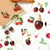 6Pcs 6 Styles 3D Resin Cherry Brooch Pin with Rhinestone JEWB-CJ0001-32-3