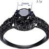 Flat Round Brass Jet Rhinestone Finger Rings FS-WG232E0-05-4