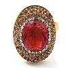 Red Glass Oval Adjustable Ring with Rhinestone RJEW-D005-03G-2
