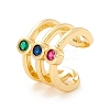 Colorful Cubic Zirconia Triple Line Wide Band Cuff Ring X-RJEW-K235-11G-3