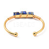 Natural Lapis Lazuli Triple Column Beaded Open Cuff Bangle BJEW-E377-01G-05-3