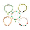 Saint Patrick's Day Freshwater Pearl & Handmade Polymer Clay Heishi Stretch Bracelets Sets BJEW-JB08768-7
