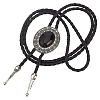 1Pc Alloy & Acrylic Imitation Synthetic Turquoise Oval Pendant Black PU Leather Cord Boho Tie Lariat Necklaces NJEW-GF0001-22-1