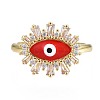 Clear Cubic Zirconia Evil Eye Open Cuff Ring with Enamel for Women RJEW-N035-097-2