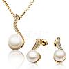 Real 18K Gold Plated Eco-Friendly Tin Alloy Rhinestone and Imitation Pearl Party Jewelry Sets SJEW-BB10897-02-1