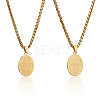 2Pcs Stainless Steel Saint Benedict Oval Medal Pendant Wheat Chain Necklaces NJEW-DC0001-20G-1