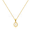 304 Stainless Steel Enamel White Oval with Letter Pendant Necklaces for Men Women FS-WG94BAB-11-1